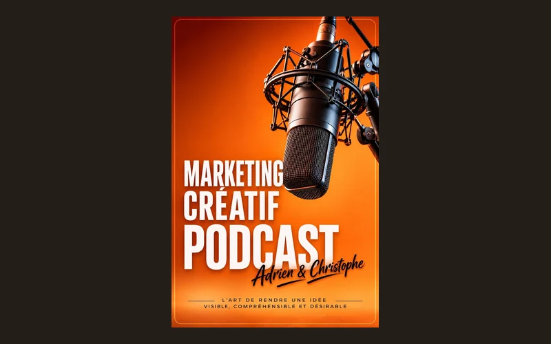 Le micro du podcast Marketing créatif sur fond orange